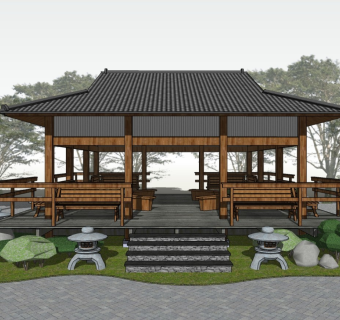 中式古典亭 公园景观 禅意植物 景观小品